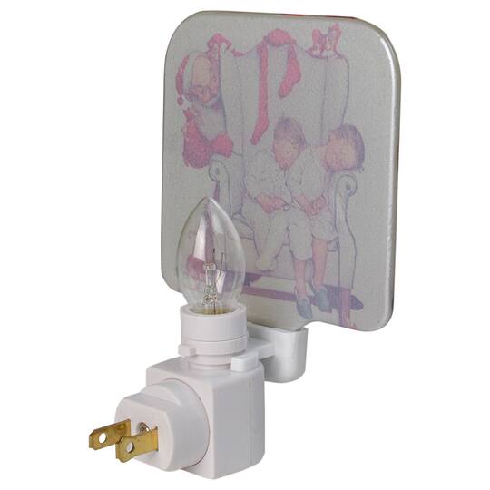 6" Norman Rockwell 'Santa Looking at Two Sleeping Children' Glass Christmas Night Light